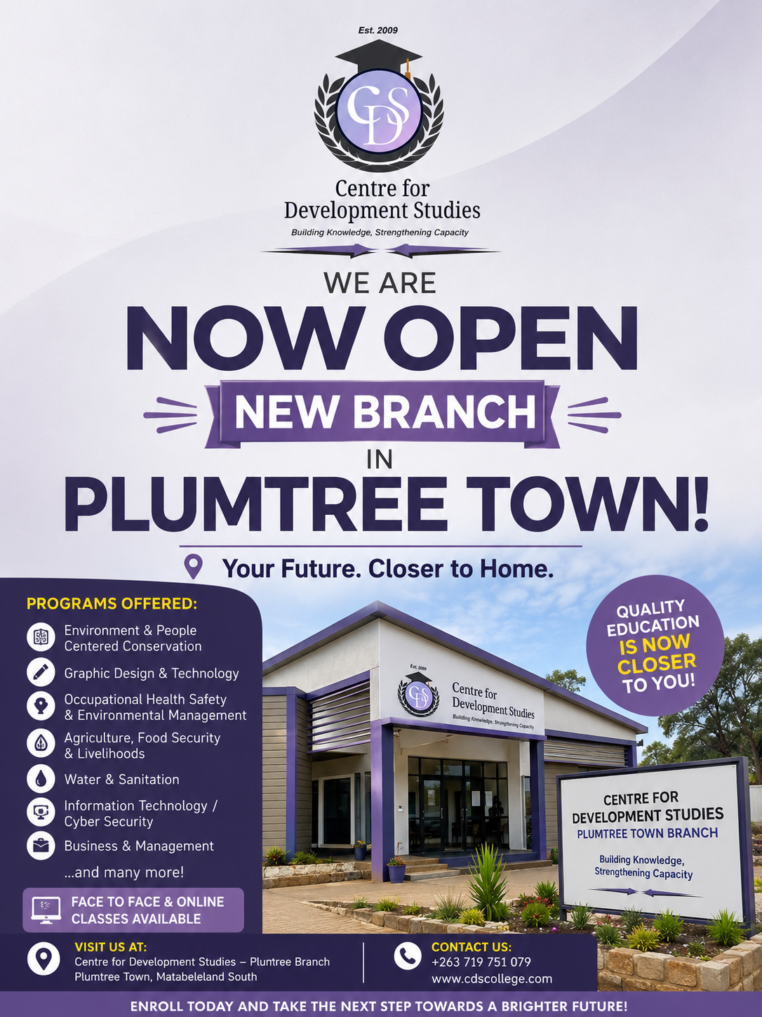 Centre for Development Studies College Expands Footprint with New Branch in Plumtree