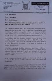  Harare Duo Arrested Over Alleged Zimbabwe Army Recruitment Fraud