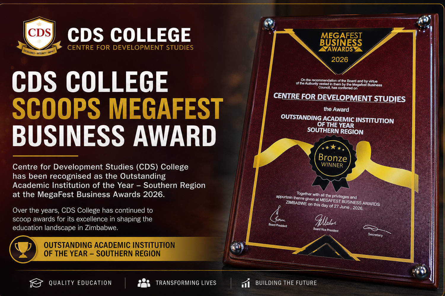 Centre for Development Studies College Scoops MegaFest Business Award for Academic Excellence